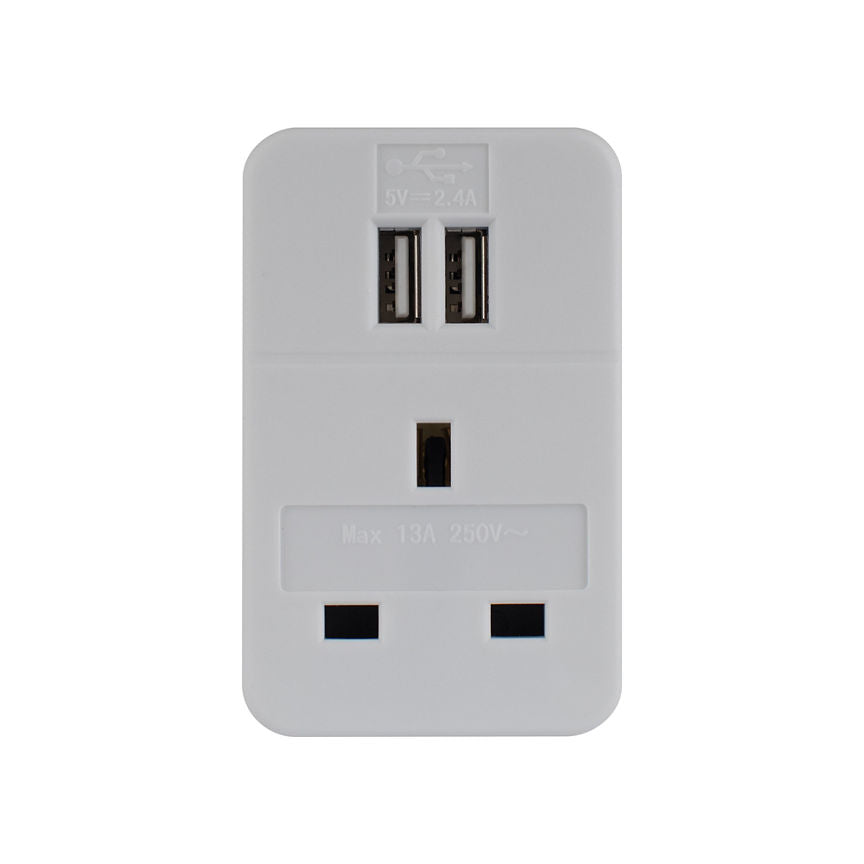 Status Plug Through Adaptor White with 2 x USB Ports and Surge Protected DIY ASDA   