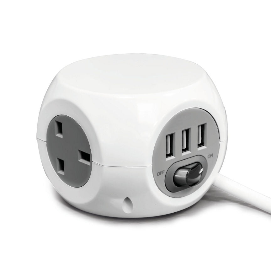 Status 3-Way Cube Socket - USB and Mains 1.4m