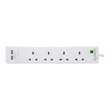 Status 4 Socket, 2 Metre Surge Protected Extension Lead + 2 x USB ports 13 Amp DIY ASDA   