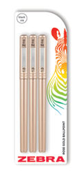 Zebra Rosegold Barrel Stick Pens With Black Ink - 3 Pack