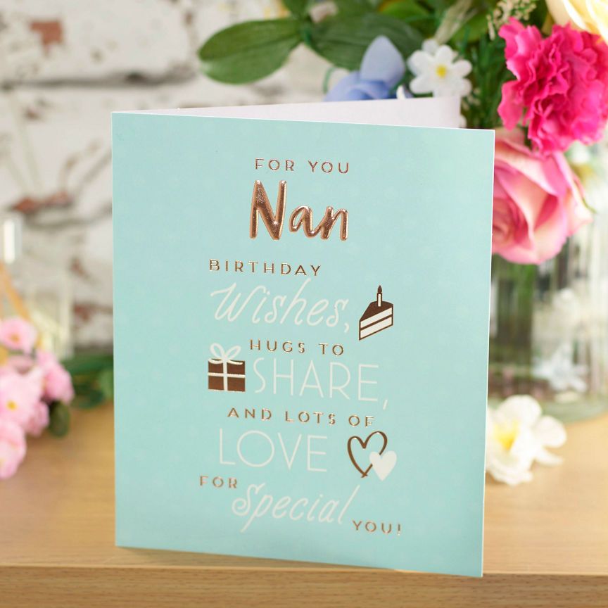 George Home Lettering and Icons - Blue background Nan Birthday Card General Household ASDA   