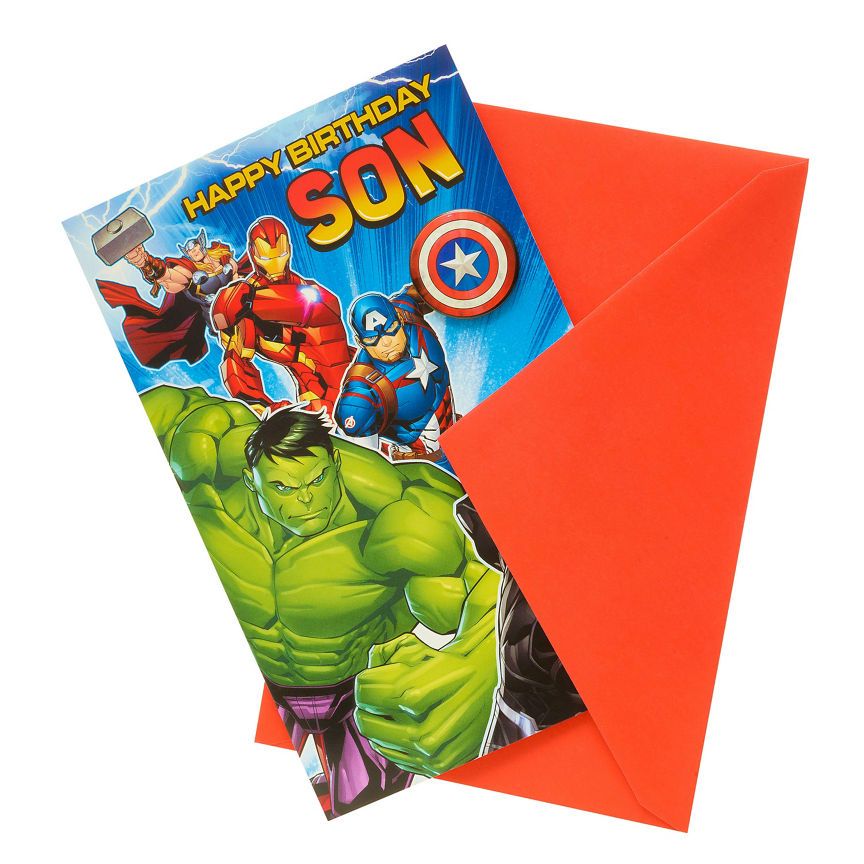 Disney Marvel Avengers Son Birthday Card with Badge General Household ASDA   