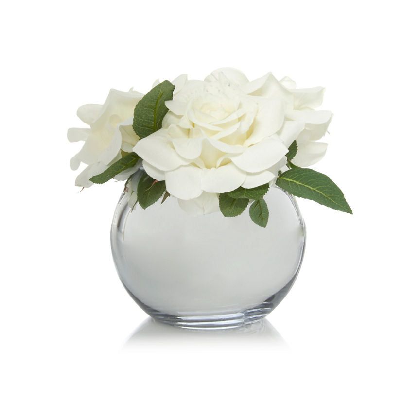 George Home Cream Faux Roses in Silver Vase