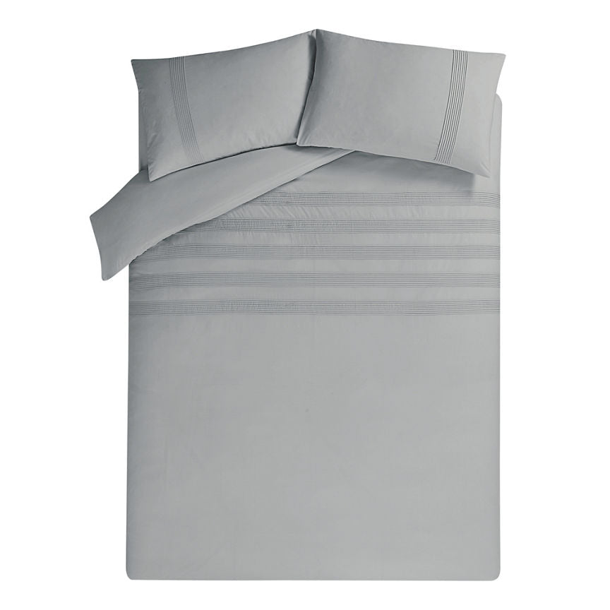 George Home 100% Cotton Grey Pintuck Double Duvet Set - McGrocer