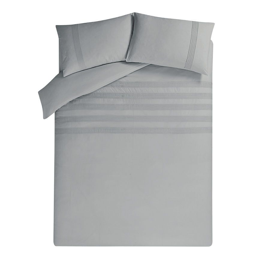 George Home 100% Cotton Grey Pintuck Double Duvet Set