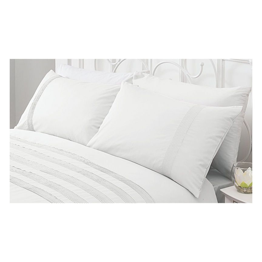 George Home 100% Cotton White Pintuck Double Duvet Set General Household ASDA   