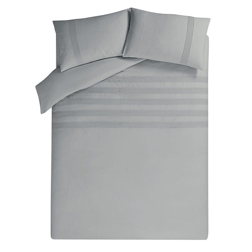 George Home 100% Cotton Grey Pintuck Duvet Cover General Household ASDA   