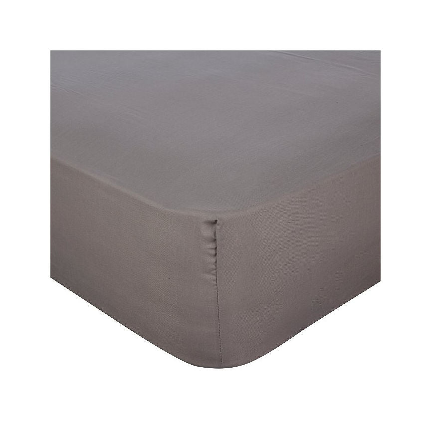 George Home Grey Percale 100% Cotton Fitted Sheet Single - McGrocer
