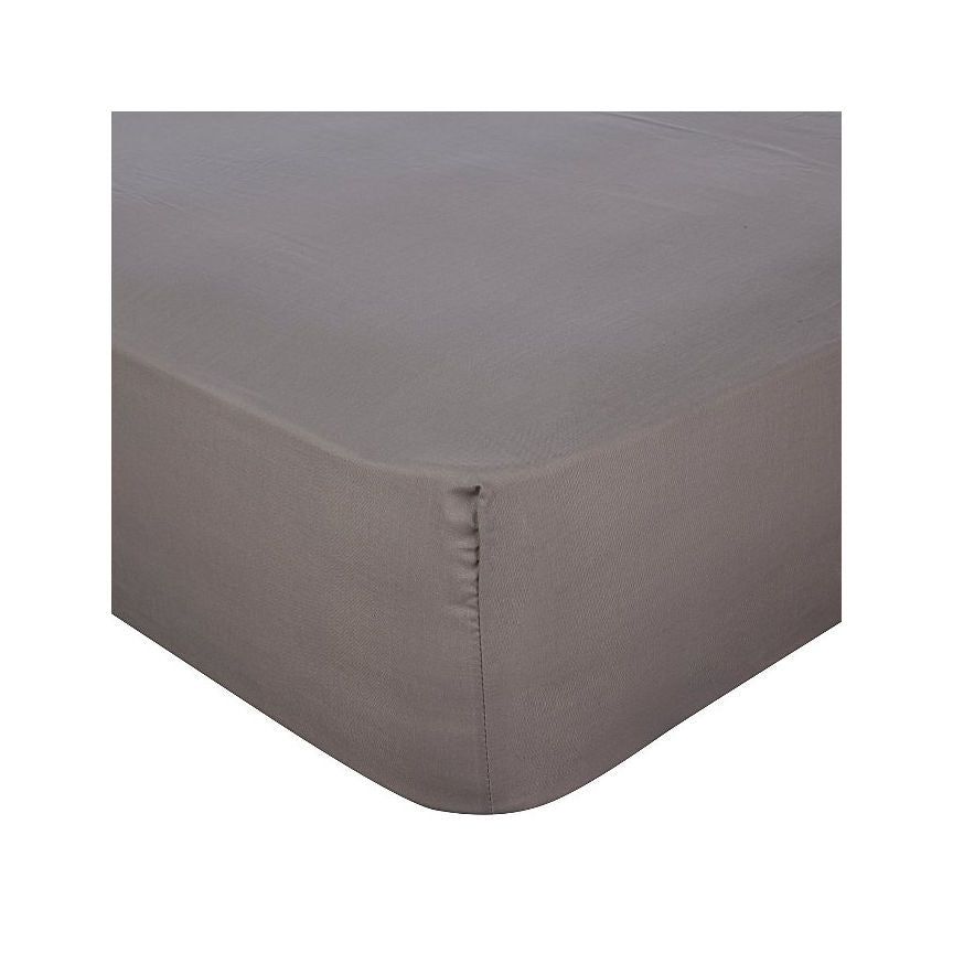 George Home Grey Percale 100% Cotton Fitted Sheet Single