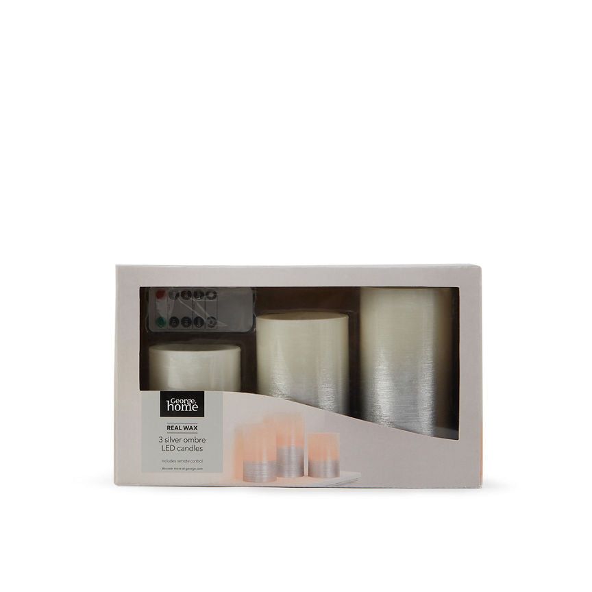 George Home Silver-toned Ombré LED Pillar Candles GOODS ASDA   