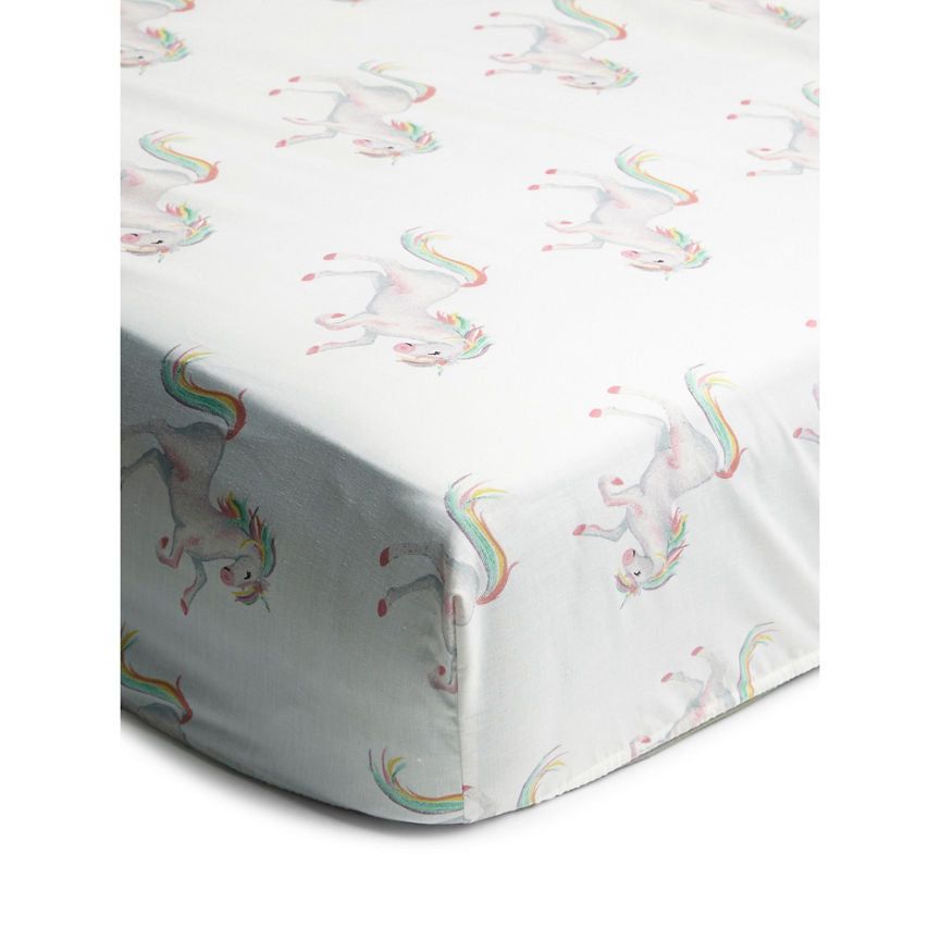 George Home White Unicorn Print Easy Care Single Fitted Sheet