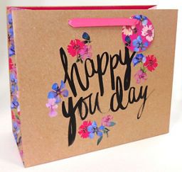 George Home Large Happy You Day Floral Kraft Gift Bag & Tag