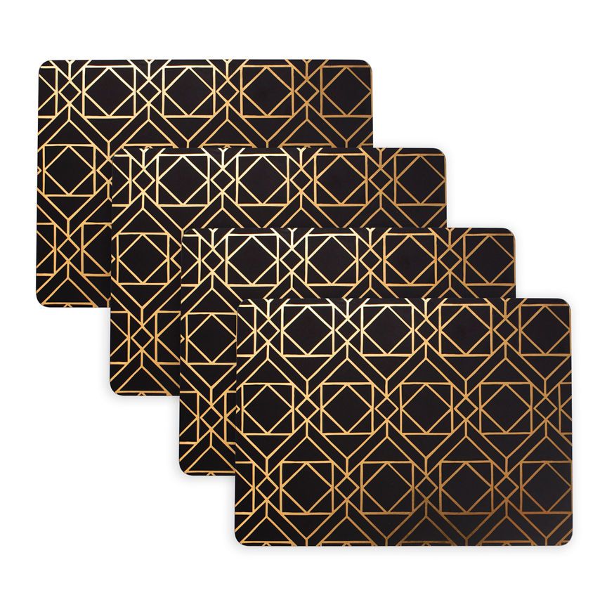 George Home Black &amp; Gold Geo Corkback Placemat