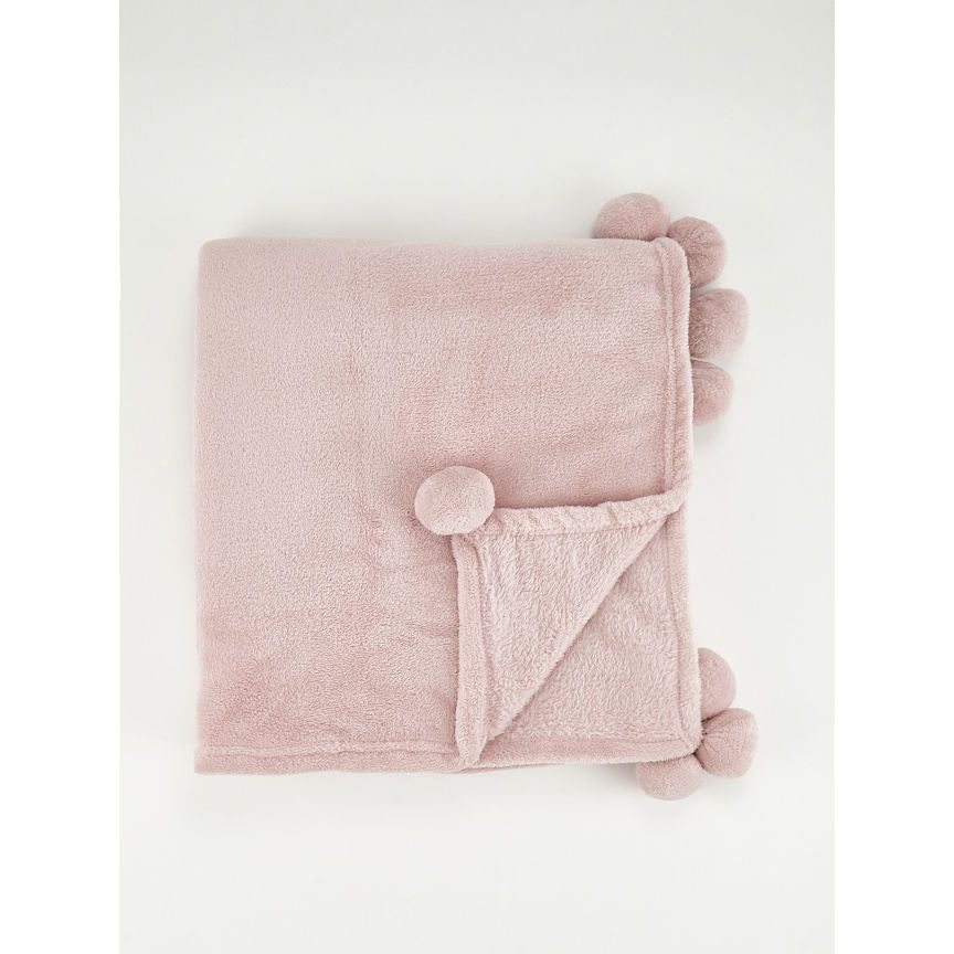 George Home Pink Pom Pom Trim Super Soft Throw