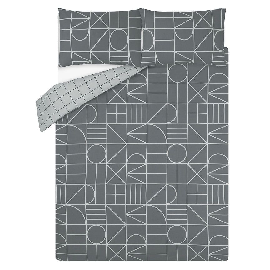 George Home Grey Building Blocks Easy Care Reversible King Duvet Set