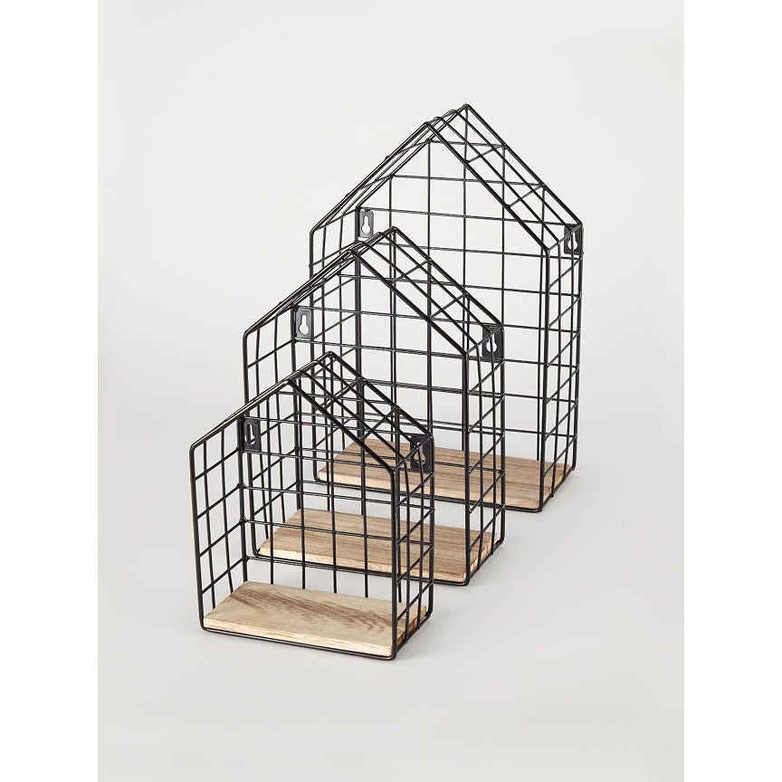 George Home Black House Shaped Wire Shelves Set Of 3