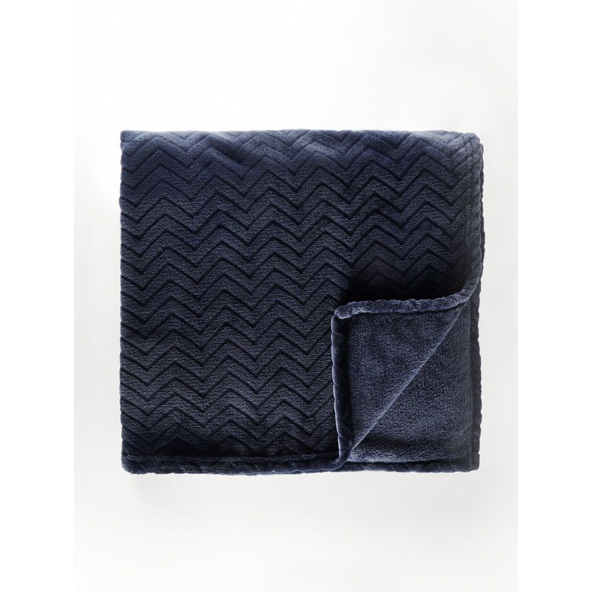 George Home Navy Chevron Textured Super Soft Extra Large Blanket