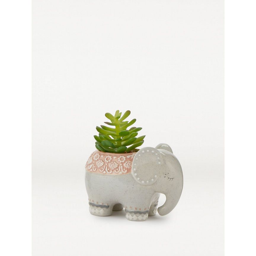 George Home Faux Succulent In Decorative Elephant Pot 14cm