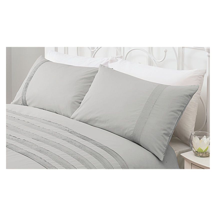 George Home 100% Cotton Grey Pintuck Single Duvet Set