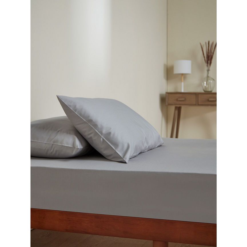 George Home Grey Percale 100% Cotton Fitted Sheet