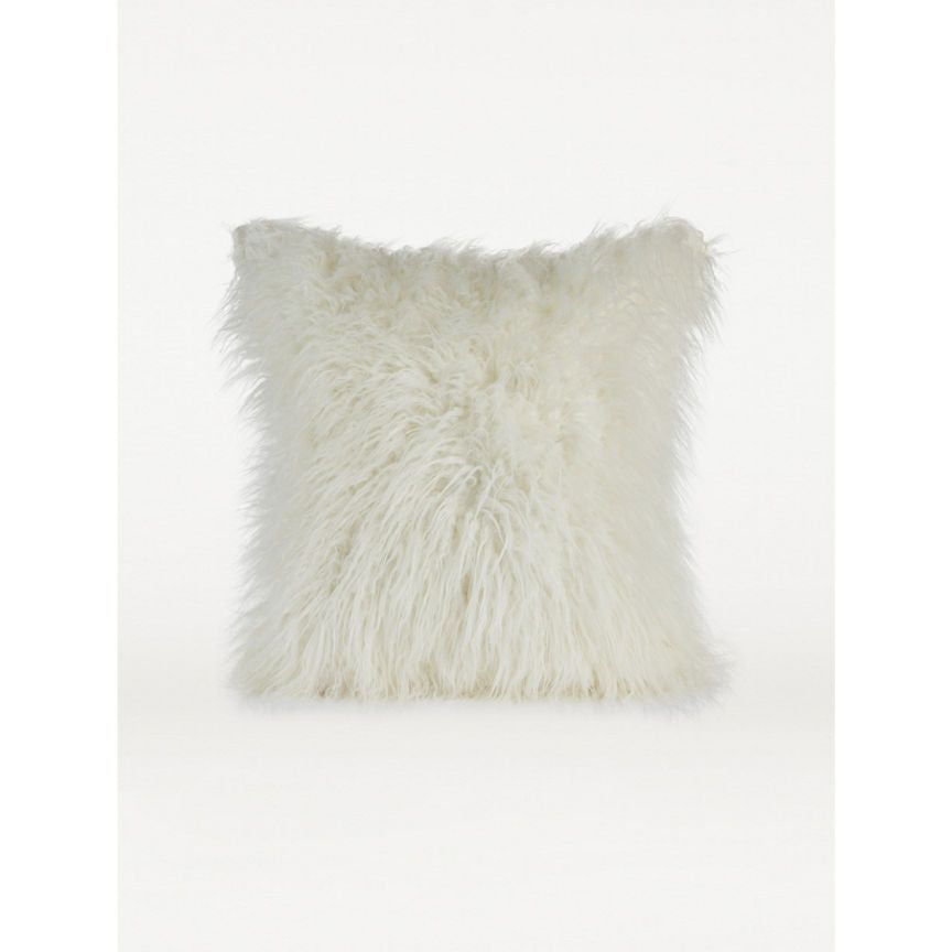 George Home White Mongolian Faux Fur Large Cushion