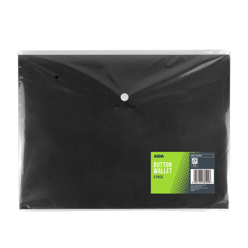 ASDA A4 Button Wallet - 5 Pack