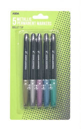 ASDA Metallic Permanent Markers - 5 Pack Office Supplies ASDA   