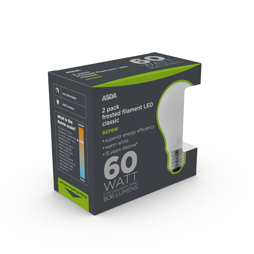 ASDA LED Filament Classic 60W Large Screw Coated Lightbulb General Household ASDA   