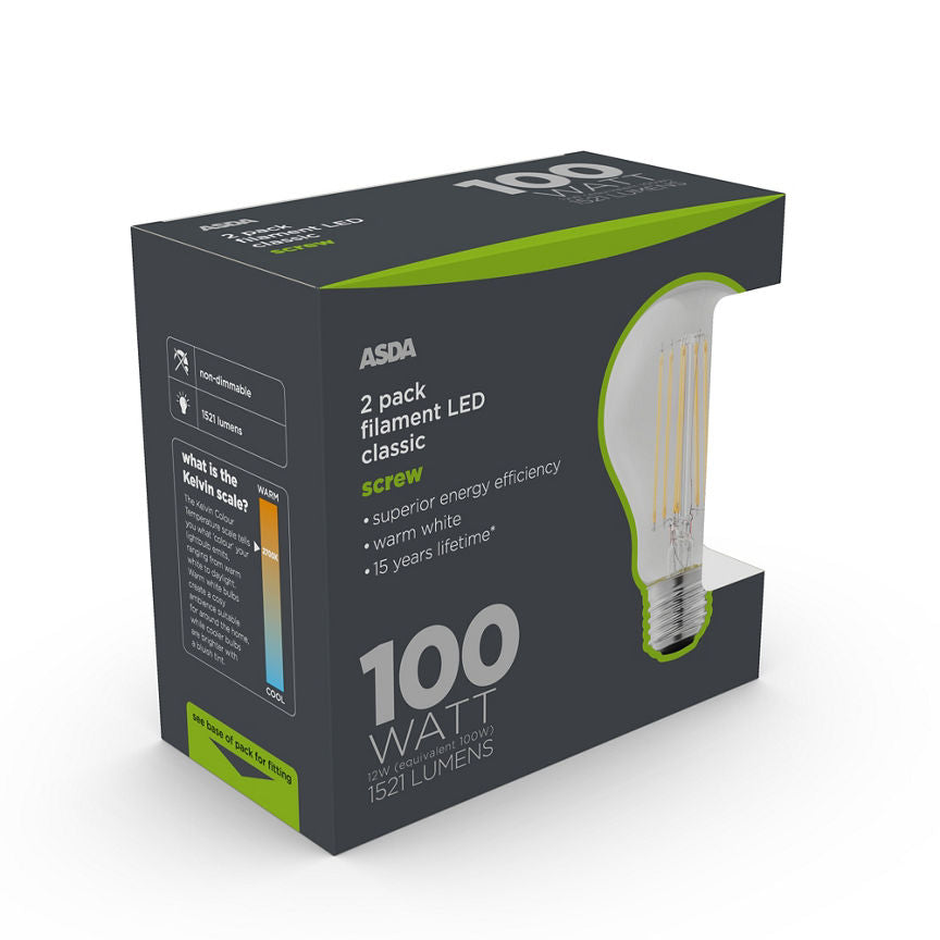 ASDA LED Filament Filament 100W Large Screw Clear Lightbulb