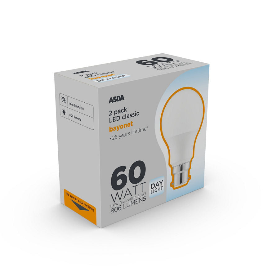 ASDA LED Classic 60W Large Bayonet Daylight Lightbulb