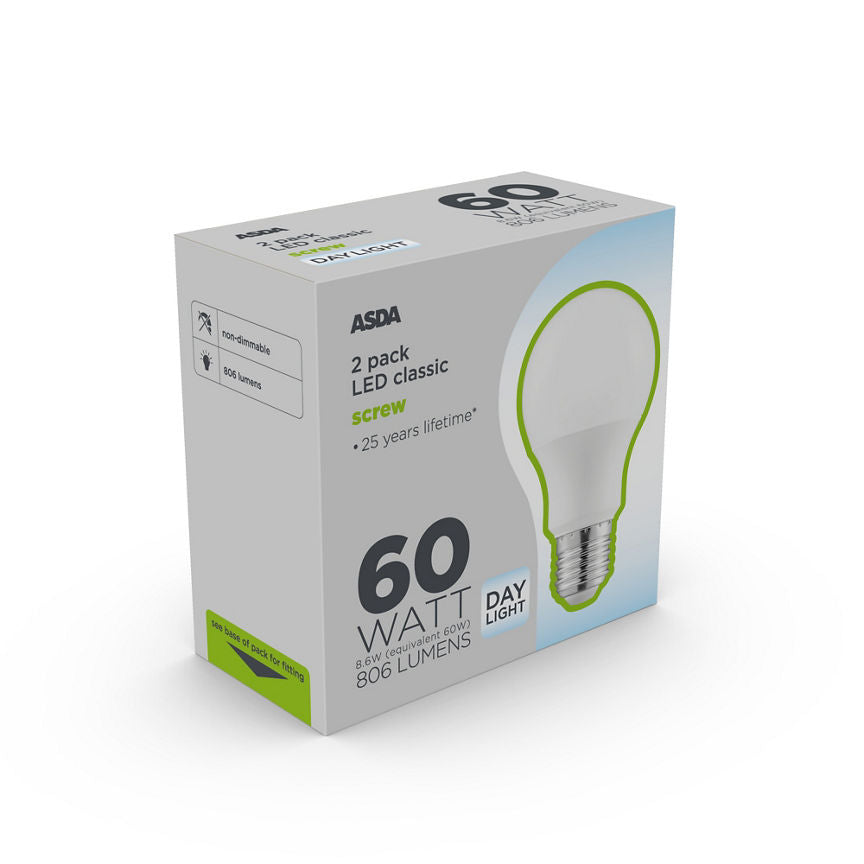 ASDA LED Classic 60W Large Screw Daylight Lightbulb General Household ASDA   