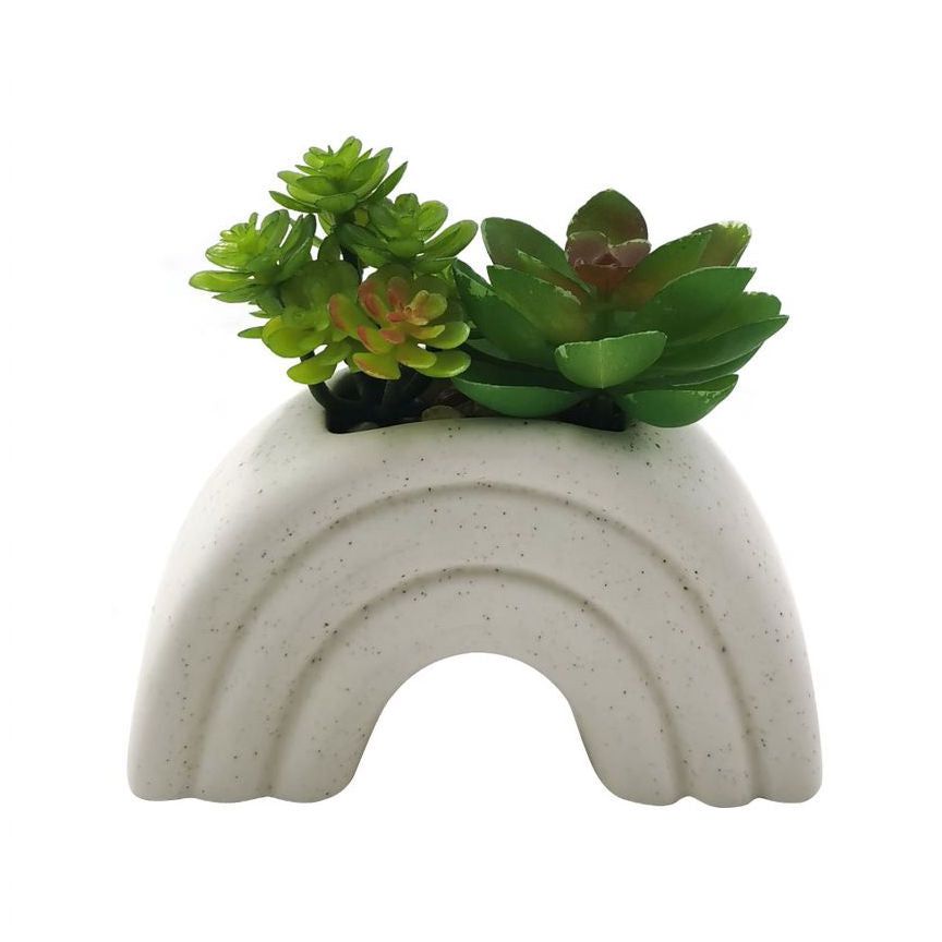 George Home Faux Succulent In White Rainbow Shaped Pot