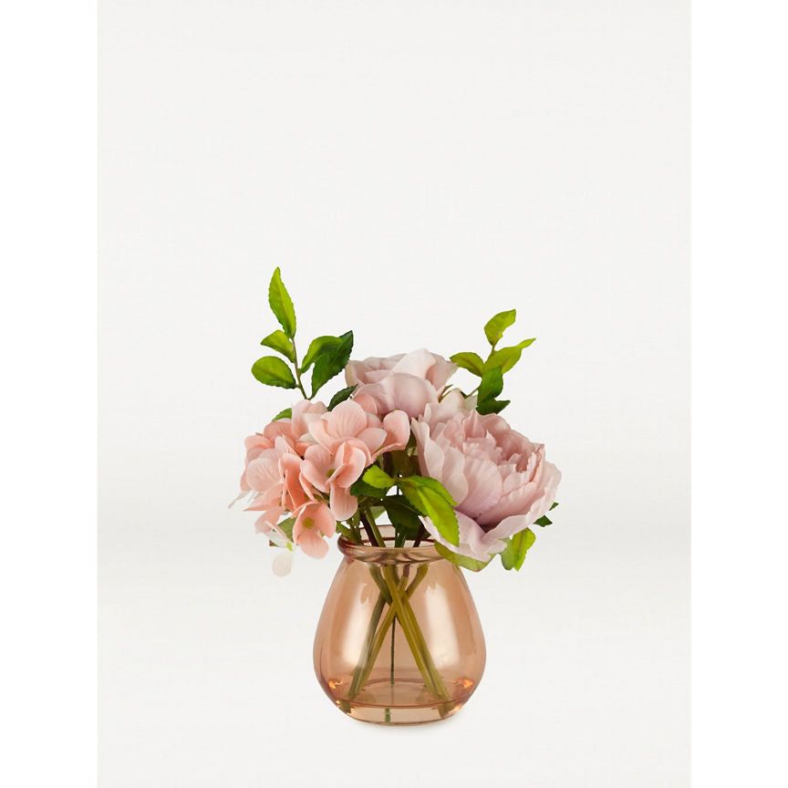 George Home Faux Pink Flowers In Glass Vase