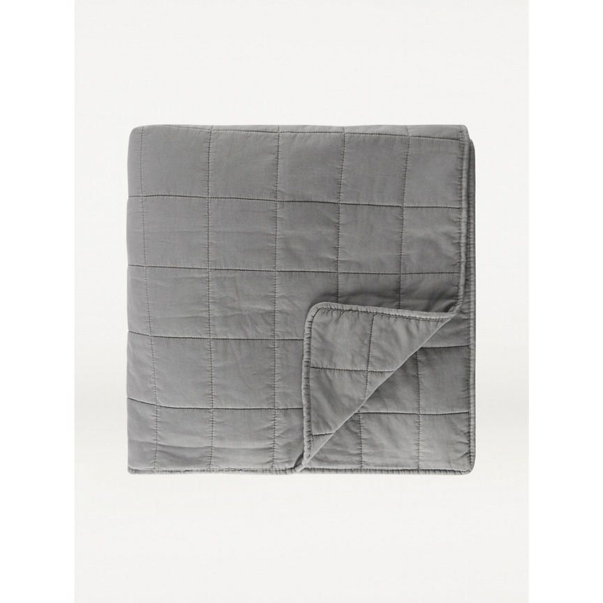 George Home Grey Square Washed Microfibre Throw