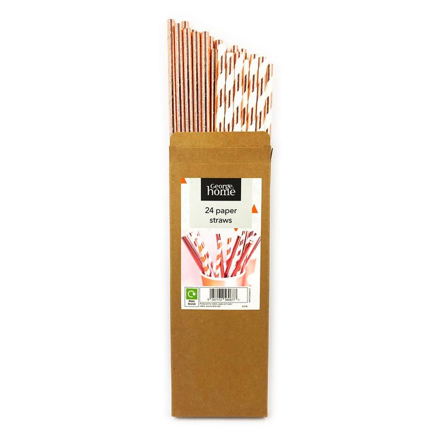 George Home Rose Gold Paper Straws General Household ASDA   