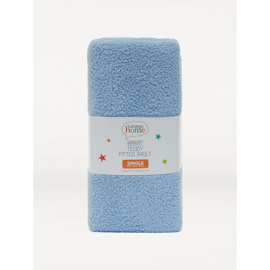 George Home Blue Teddy Fleece Single Fitted Sheet General Household ASDA   