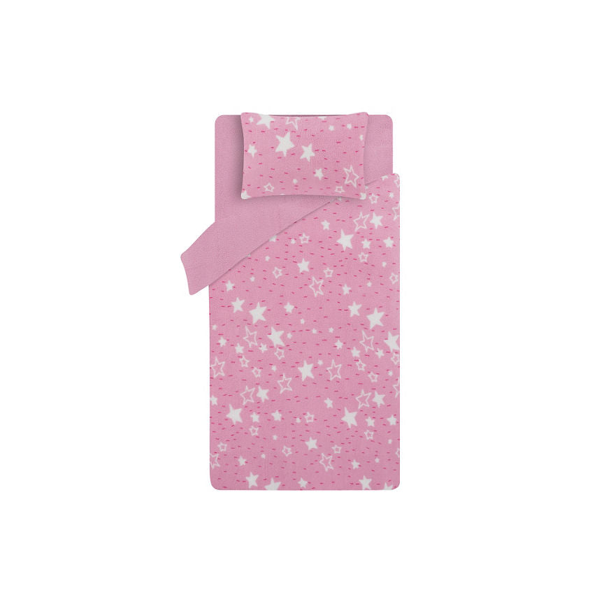 George Home Pink Star Print Teddy Fleece Reversible Single Duvet Set General Household ASDA   