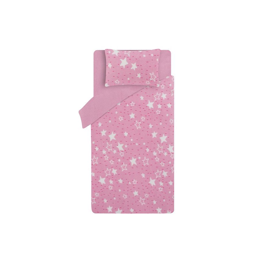 George Home Pink Star Print Teddy Fleece Reversible Single Duvet Set