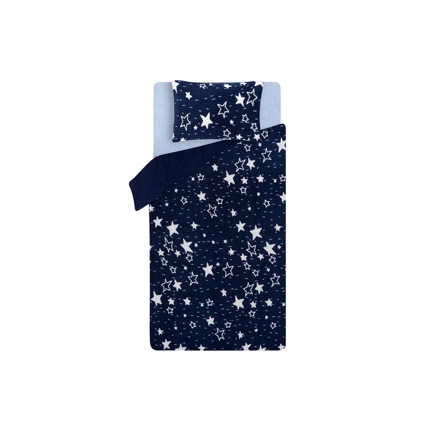 George Home Blue Star Print Teddy Fleece Reversible Single Duvet Set