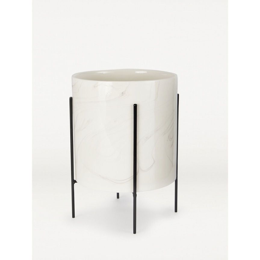 George Home White Marble Planter On Stand