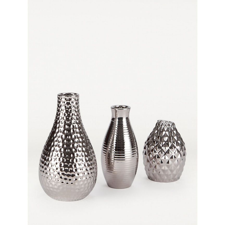 George Home Silver-Tone Mini Bling Vase Set of 3 General Household ASDA   