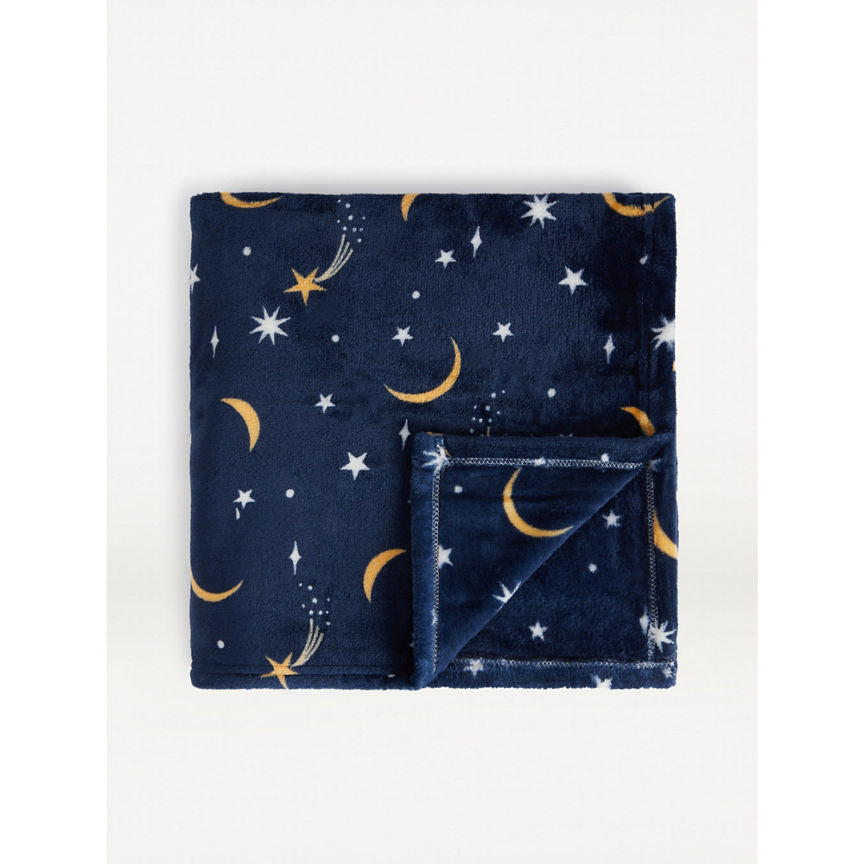 George Home Navy Moon & Stars Super Soft Throw General Household ASDA   