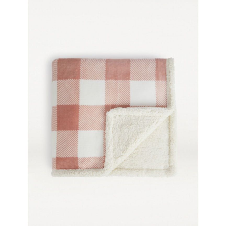 George Home Pink Check Sherpa Throw