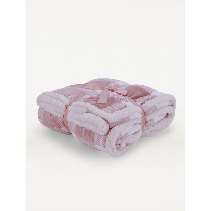 George Home Pink Check Sherpa Throw General Household ASDA   