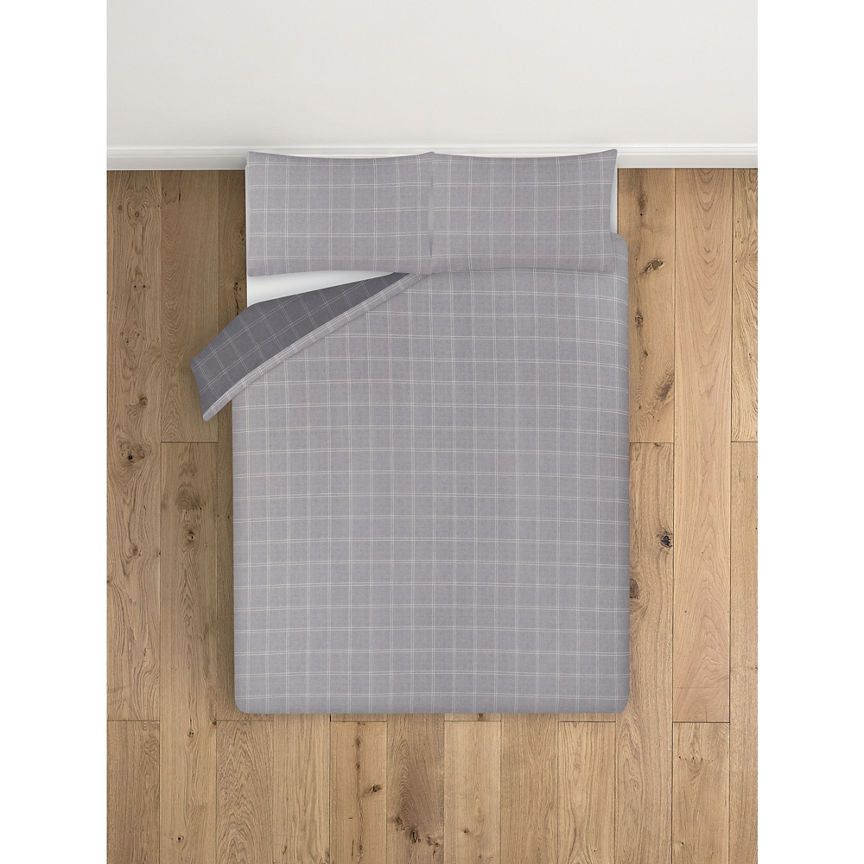 George Home Grey Tramline Brushed Cotton Reversible Double Duvet Set General Household ASDA   