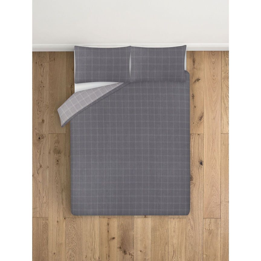 George Home Grey Tramline Brushed Cotton Reversible King Duvet Set