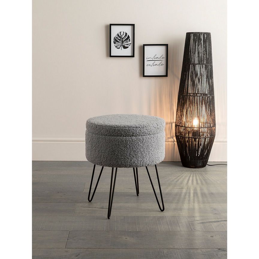 George Home Grey Sherpa Storage Stool