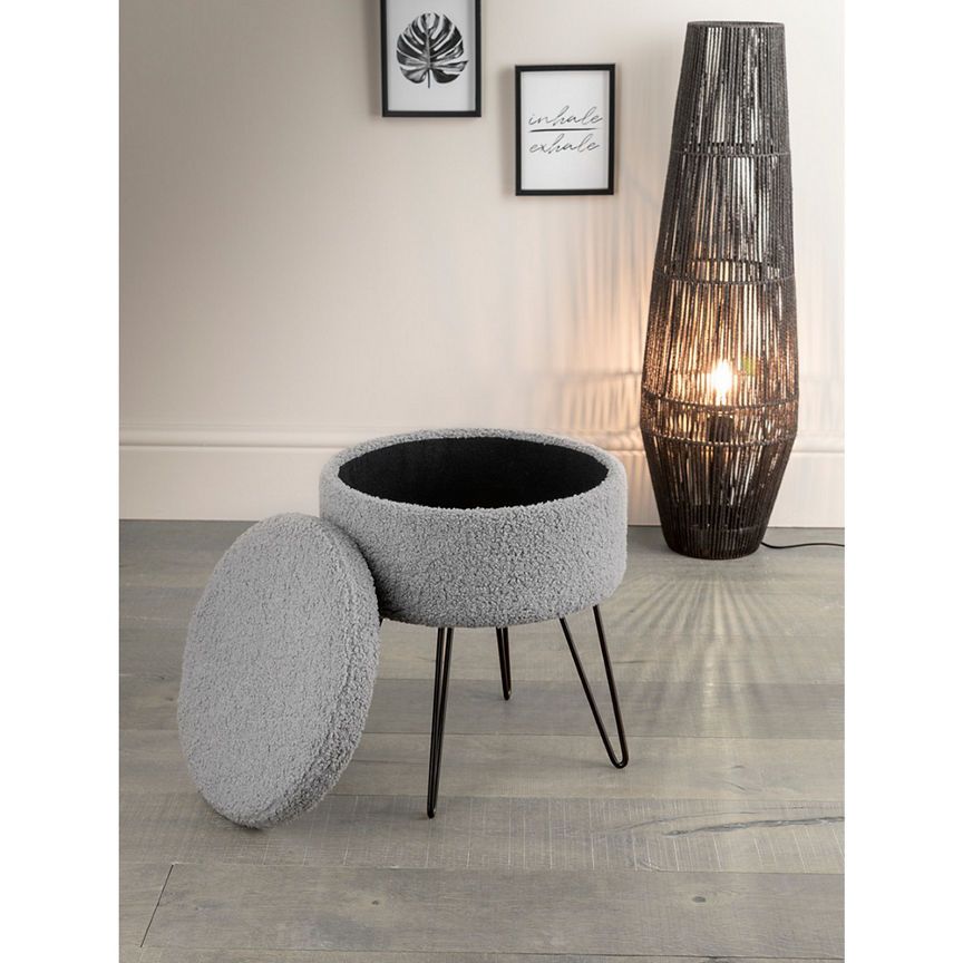 George Home Grey Sherpa Storage Stool