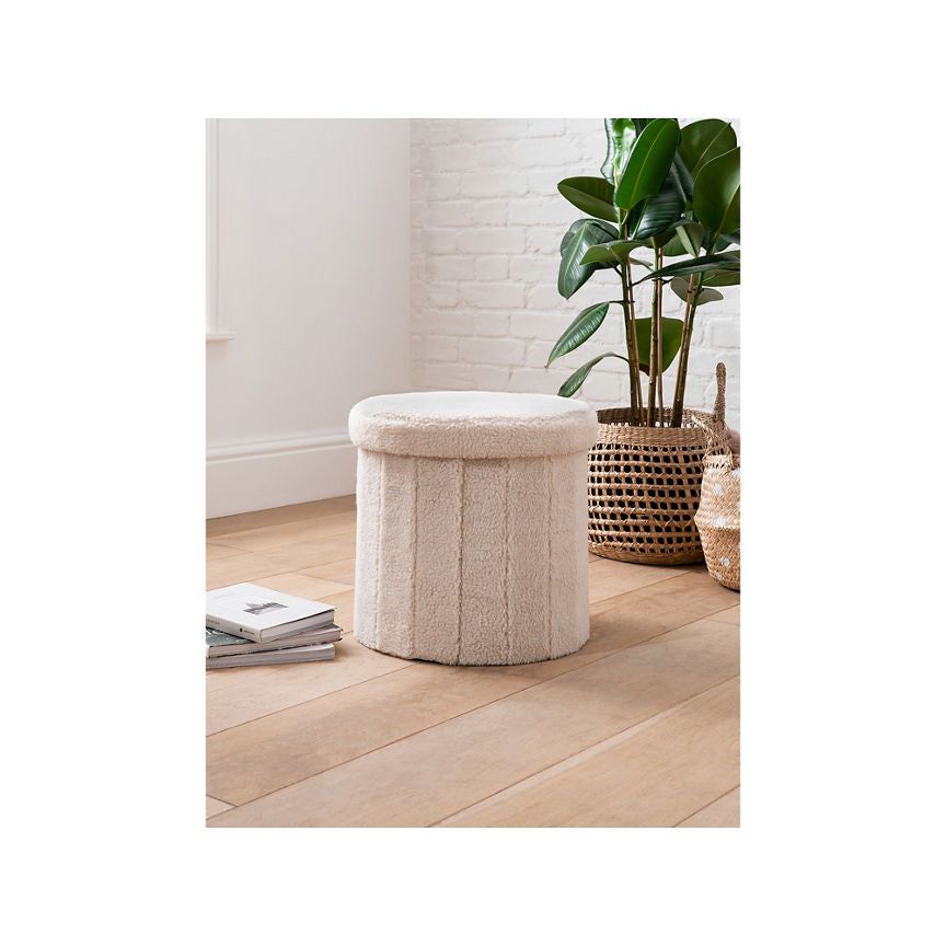 George Home Cream Sherpa Storage Ottoman