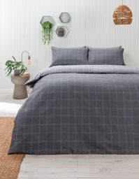 George Home Grey Tramline Brushed Cotton Reversible Duvet Set Super King